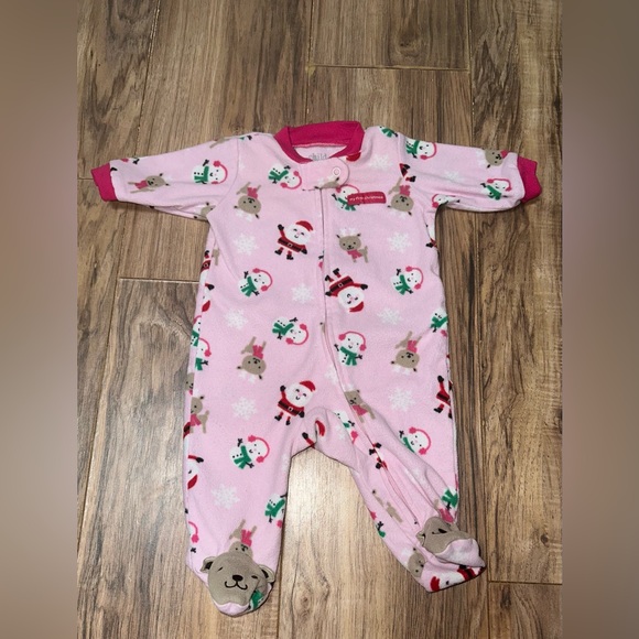 Carter's Pink and Red Winter-Themed Footies Christmas fleece Santa holiday - Picture 1 of 1
